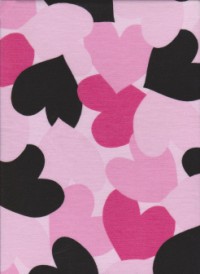 Big Pink, Hot Pink, Black Hearts on Cotton Jersey Knit