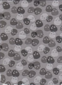 Black, White, Gray Skulls on Heather Gray Cotton Lycra Jersey Knit
