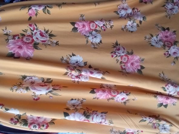 Shabby Roses on Gold Yellow Double Brushed Poly Lycra