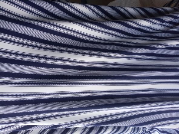 Trendy  Navy and White Vertical Stripe on Double Brushed Poly Lycra