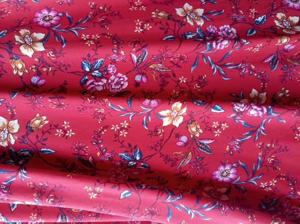 Summer Flowers on Red Double Brushed Poly Lycra