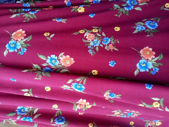 Flowers on Burgundy Double Brushed Poly Lycra