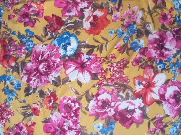 Cute Summer Flowers on Gold Yellow Double Brushed Poly Lycra