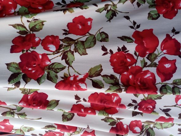 Red Roses on Ivory Double Brushed Poly Lycra