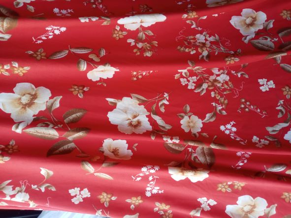 Spring Flowers on Red Double Brushed Poly Lycra