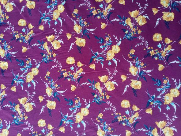Yellow Flowers on Burgundy Double Brushed Poly Lycra