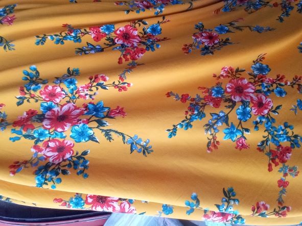 Summer Flowers on Gold Yellow Double Brushed Poly Lycra