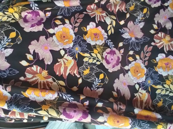 Picturesque Florals on Black Double Brushed Poly Lycra