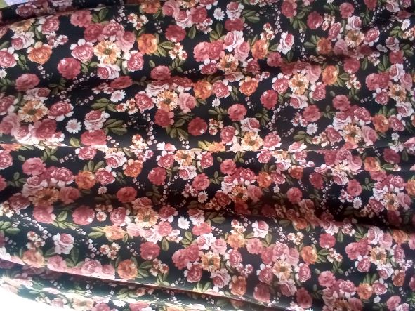 Baby Roses on Black Double Brushed Poly Lycra