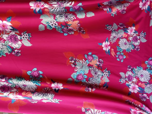 Cute Florals on Fuchsia Double Brushed Poly Lycra