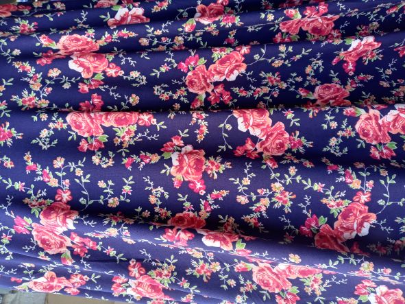 Summer Flowers on Navy Double Brushed Poly Lycra