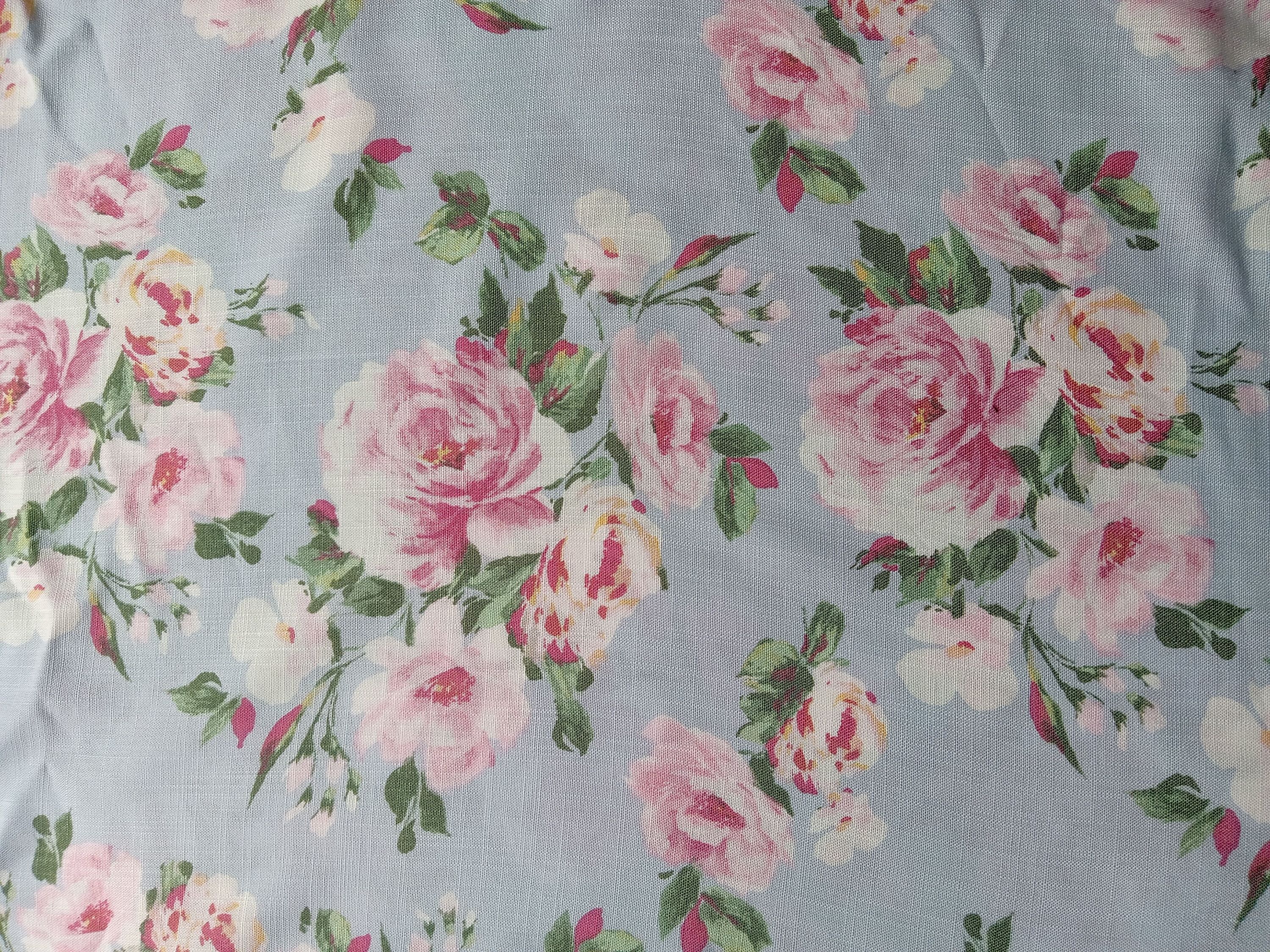 Shabby Flowers on Blue Rayon ( Woven) Fabric