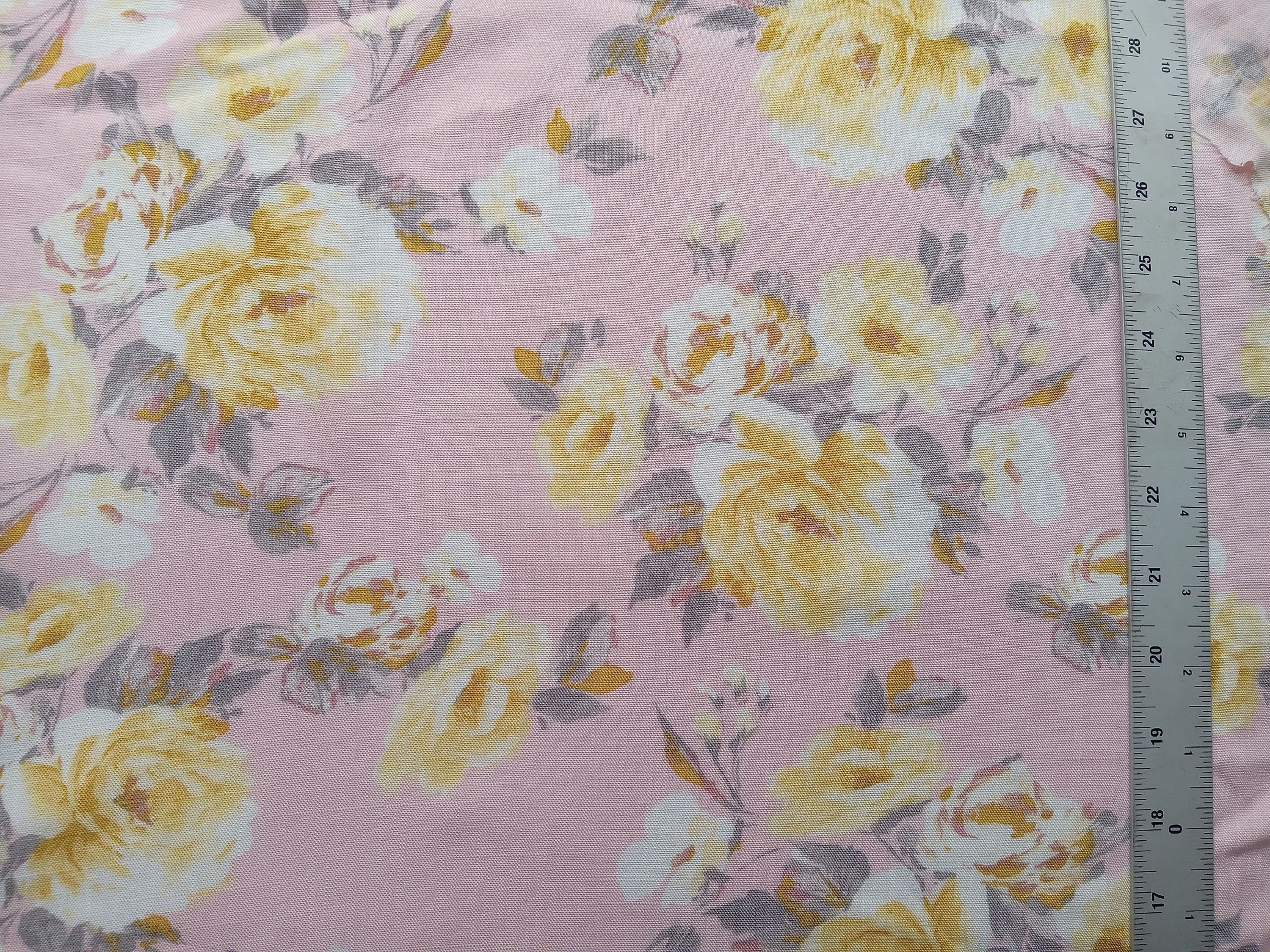 Shabby Flowers on Pink Rayon ( Woven) Fabric