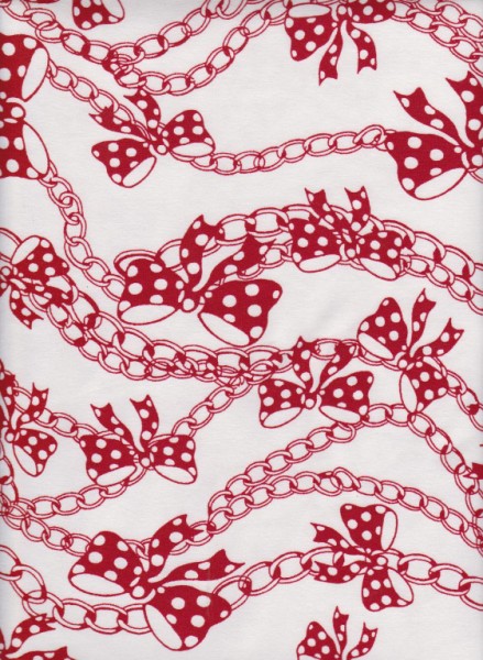 Red  Ribbon on White Cotton Lycra Jersey