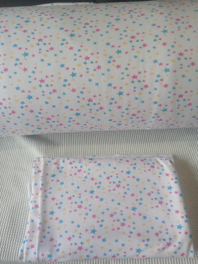 Multicolor Tiny Stars on White  Cotton Lycra FRENCH TERRY