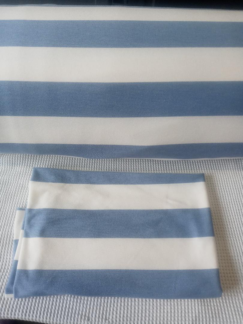 Teal Blue and White Stripe on French Terry